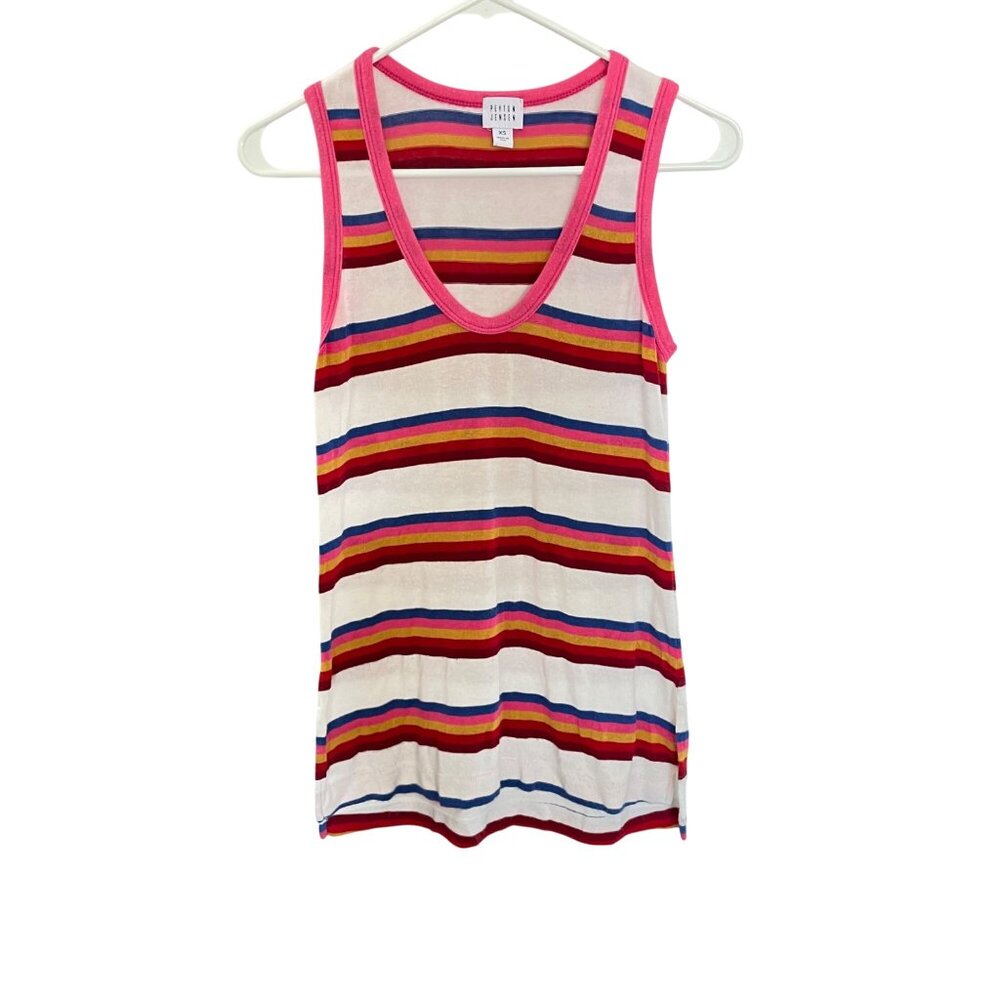 Peyton Jensen Womens Rainbow Striped Tank Top XS Multicolor Summer Sleeveless
